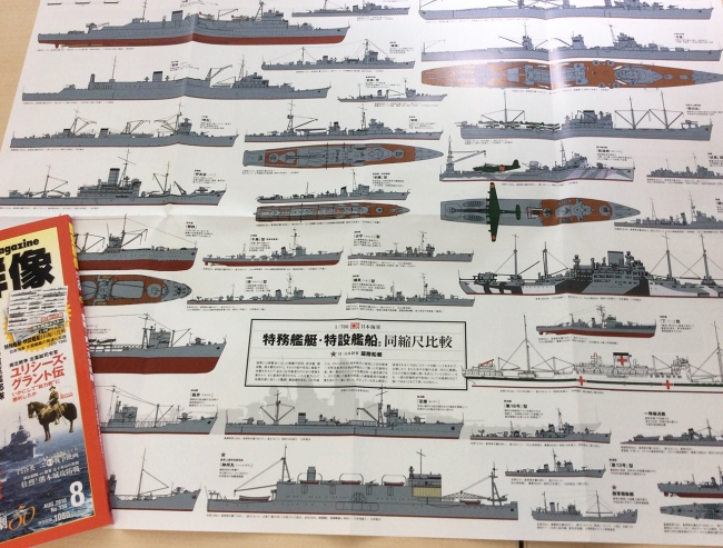 ▲日本海軍の「縁の下の力持ち」がズラリと並んだ1／700同縮尺比較特大ポスター（表面）
