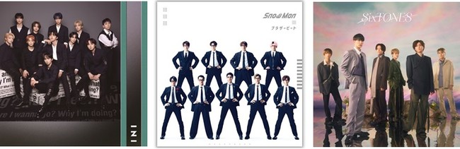 左より1位INI「I」、2位 Snow Man「ブラザービート」、3位SixTONES「わたし」 左より1位INI「I」、2位 Snow Man「ブラザービート」、3位SixTONES「わたし」