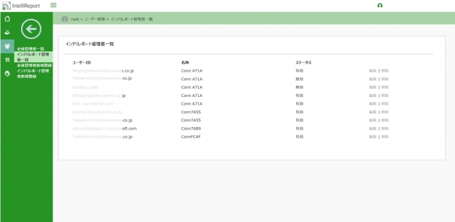 インテリレポート 管理者一覧画面