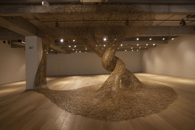 竹芸家の名工 第四代 田邊竹雲斎による作品。5千本もの竹ひごを編み込んで作られた。