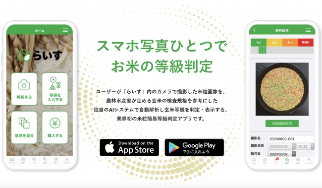 株式会社スカイマティクス 日本初 Ai米粒等級解析アプリ らいす リリースのお知らせ 株式会社スカイマティクスのプレスリリース