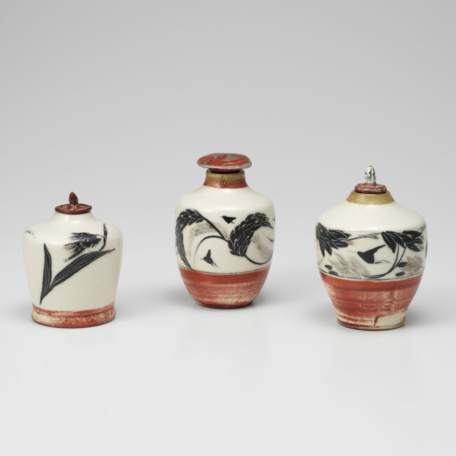 米田 和 「黒絵小壺」（径6～6.5×高さ7.5～9.5cm）