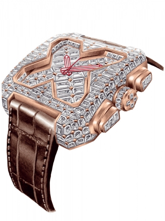 GVCHIANI BIG SQUARE ROSE GOLD FULL DIAMOND TOURBILLON