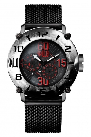 イタリアの時計ブランド スピーロ（SPILLO）のOUTLAW スティールケースにレッドインデックスの組み合わせ
