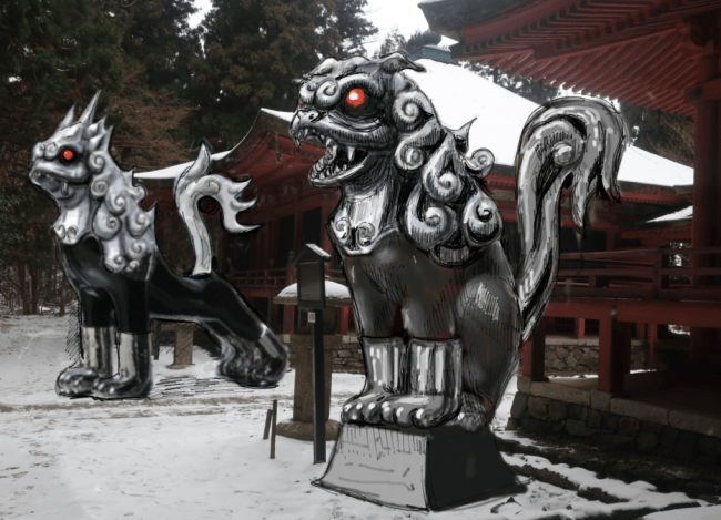 世界遺産 比叡山延暦寺に巨大な狛犬と提灯が登場 現代美術作家 ヤノベケンジと京都造形芸大生が制作したアート作品が重要文化財に鎮座します インディー