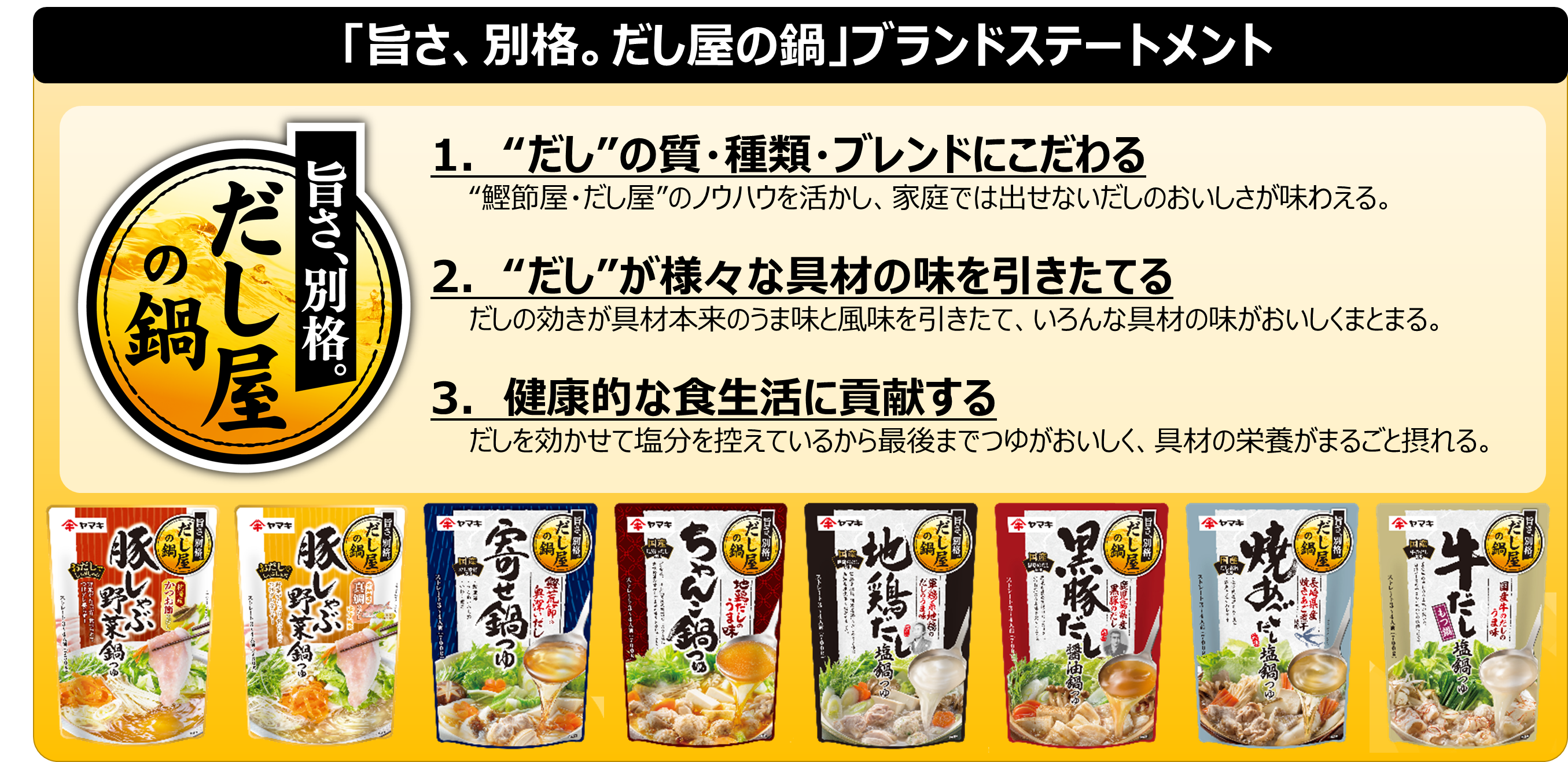 ヤマキ鍋つゆシリーズ全面改訂新シリーズ 「旨さ、別格。だし屋の鍋」 8品発売！～鍋つゆ初！“プロモーション段ボール”を共同開発～｜ヤマキ 株式会社のプレスリリース