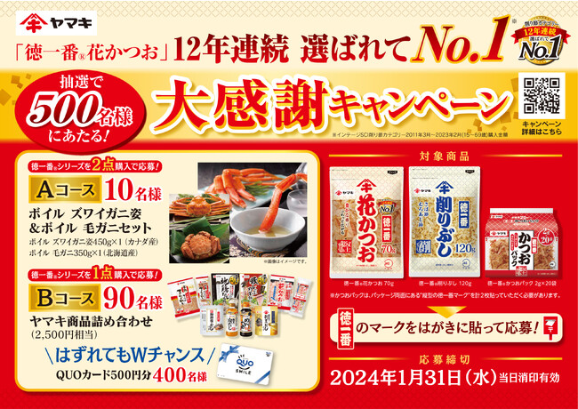 徳一番(R)花かつお」12年連続選ばれてNo.1※を獲得！感謝を込めて総計500名様に当たるキャンペーンを実施 フーズチャネル