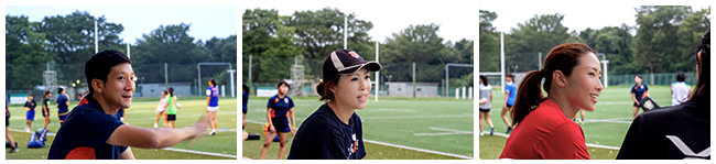 左から　武田アカデミーヘッドコーチ兼マネジメントスタッフ、寶崎トレーナー、田坂キャプテン