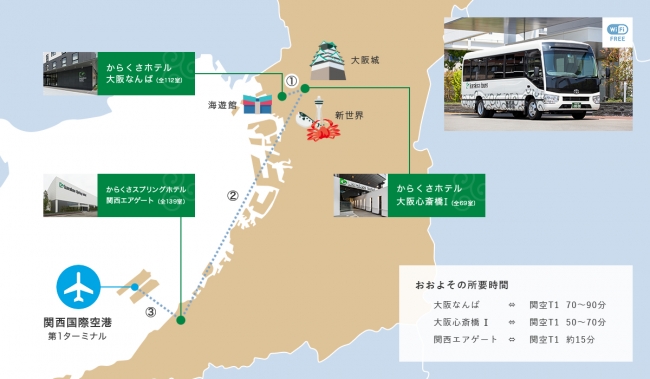 関西国際空港と大阪3ホテルを結ぶシャトルバス