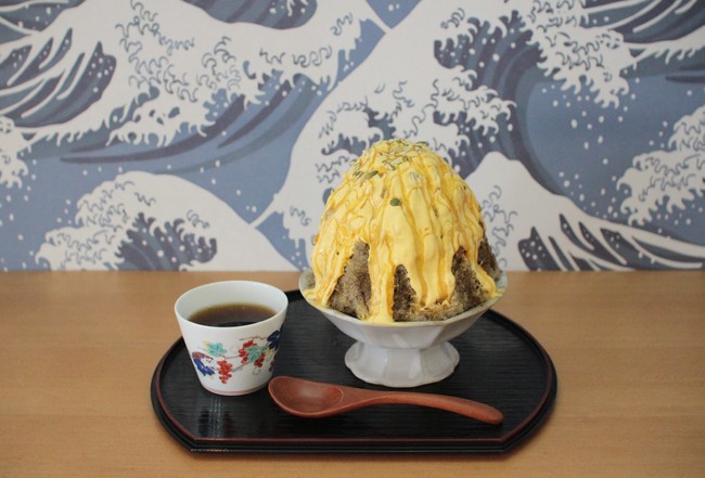【栗かぼちゃクリームとほうじ茶のかき氷（日本茶セット）】