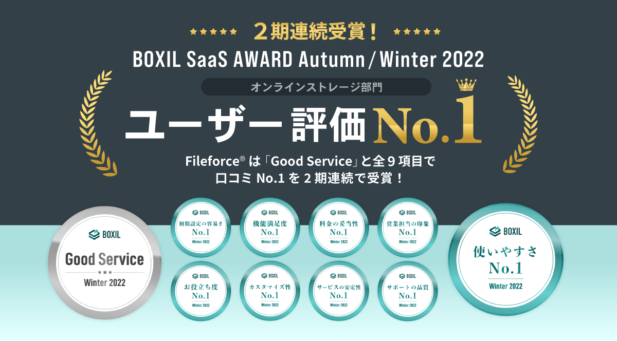 クラウドストレージ「Fileforce」、「BOXIL SaaS AWARD Winter