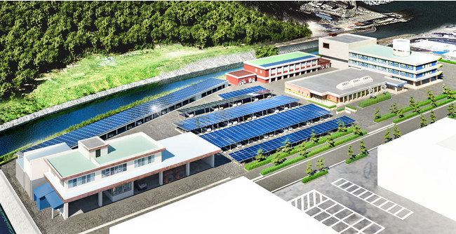 イメージ図：市役所施設に設置予定の太陽光発電、駐車場の屋根として設置