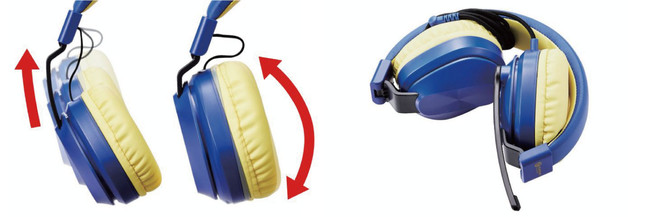 アジャスター調節機能付き上下可動式耳あて、収納できる折りたたみ構造