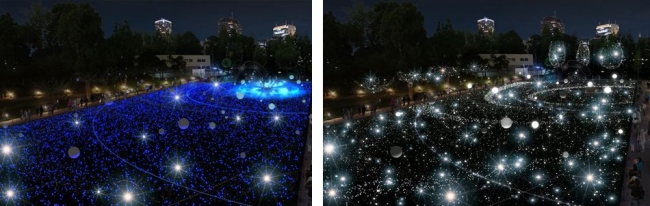 左からシーン１：宇宙のはじまりの光　　シーン２：地球から見える5,000個の星たち