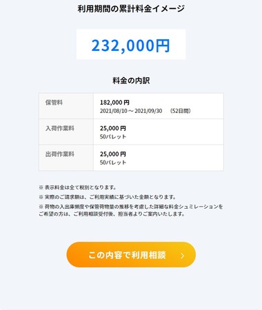 (簡易料金シミュレーション画面にて、利用相談前に費用の想定が可能）