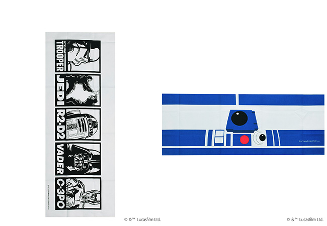 人気キャラクターが勢ぞろいのデザイン（左）。頭に巻くと、R2- D2になれる！？（右）