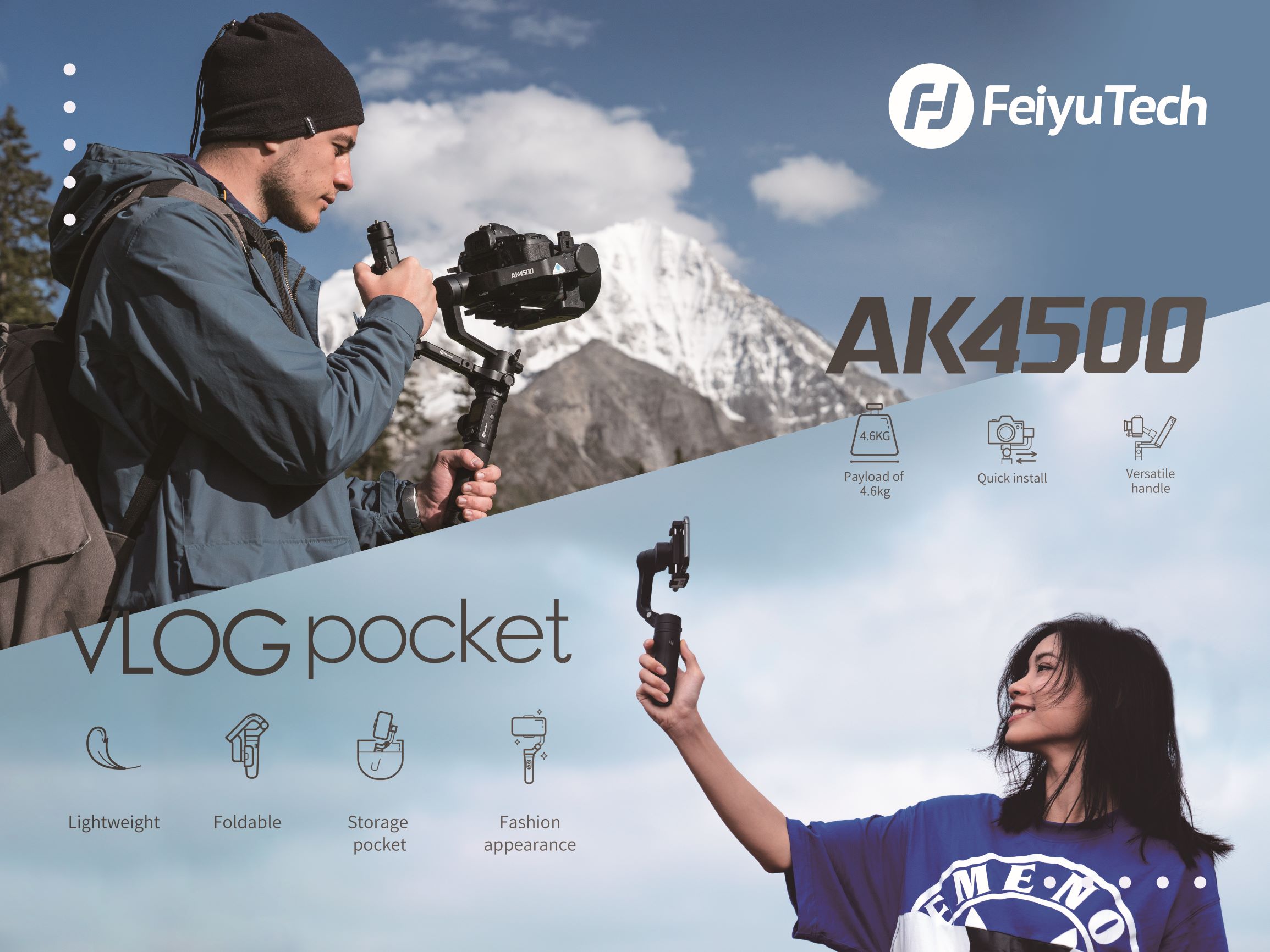 FeiyuTech、最新一眼レフカメラ用ジンバル「AK4500」とスマートフォン