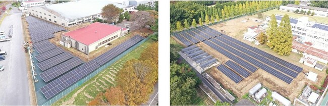 日立GLS栃木事業所の正門前と開発棟南に設置した太陽光パネル