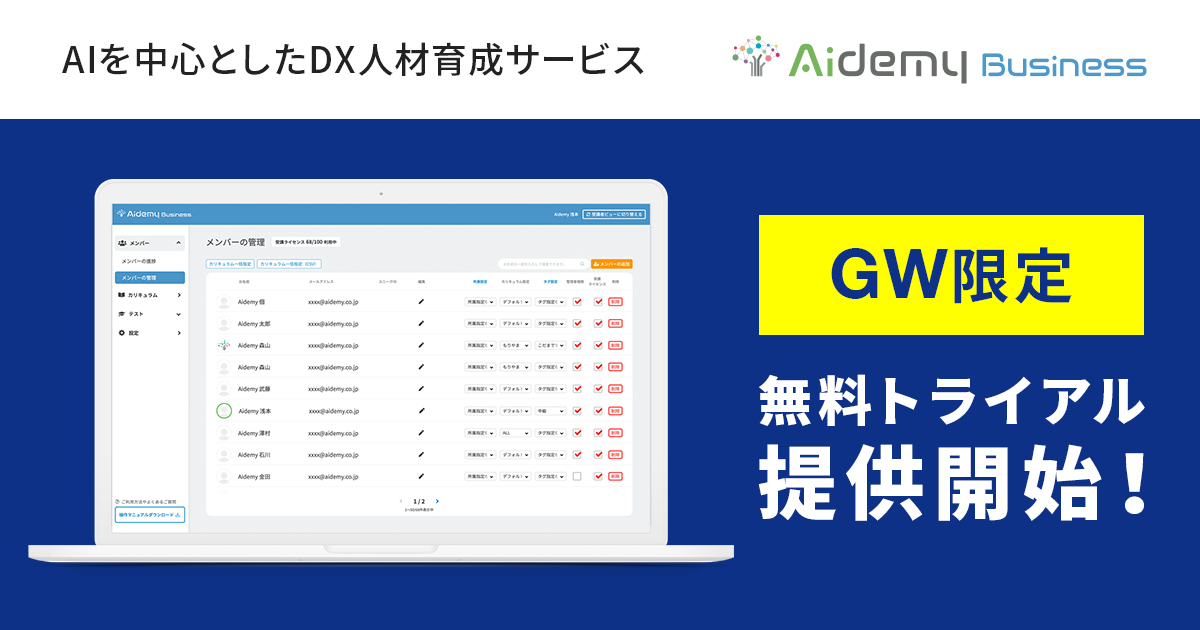 Dx人材育成支援のeラーニングサービス Aidemy Business Cloud 無料トライアルを実施 株式会社アイデミーのプレスリリース