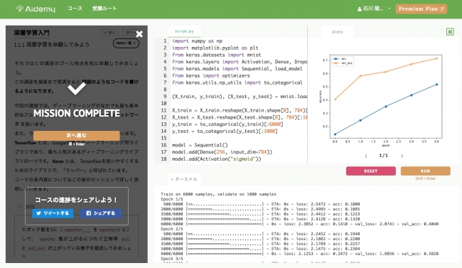Aidemyの演習画面