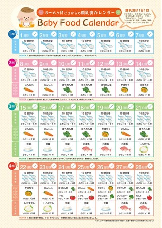 無料でダウンロードできる離乳食カレンダー