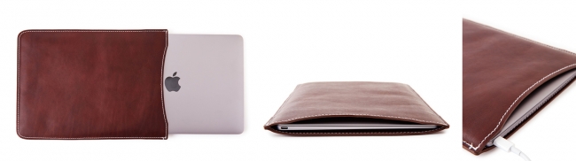 「Genuine Air Case」チョコレート革×白糸（MacBook 12インチ版）