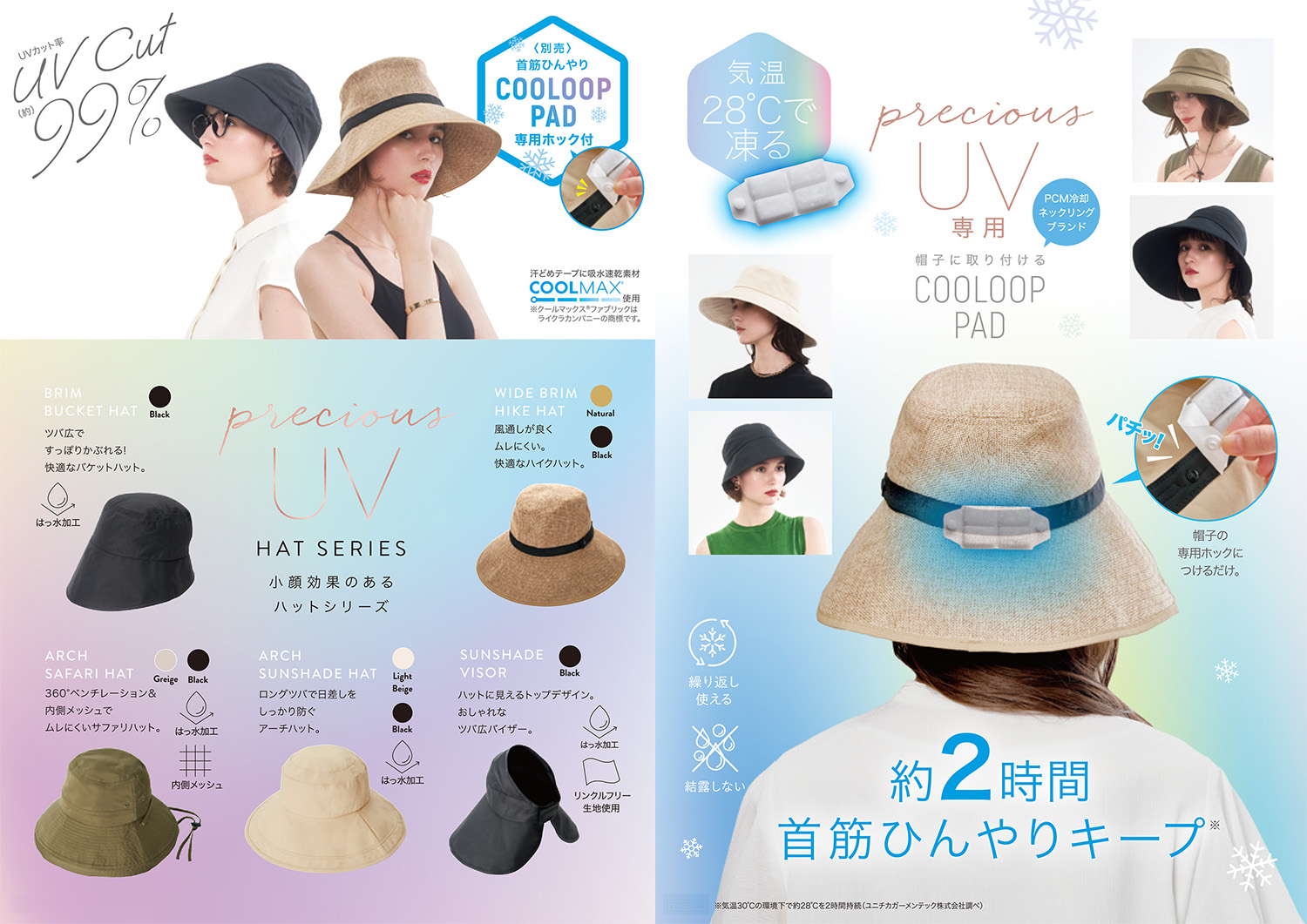 UVカット率99%！高機能UV帽子「PRECIOUS UV HATシリーズ」を3月1日（水）より発売｜株式会社コジットのプレスリリース