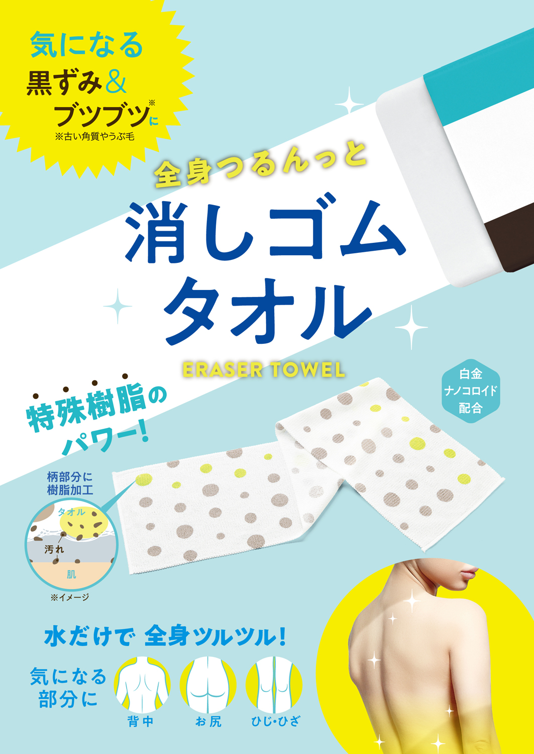 特殊樹脂のパワー 水だけで全身ツルツルに 全身つるんっと消しゴムタオル を3月15日発売 株式会社コジットのプレスリリース