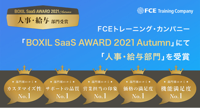株式会社FCEトレーニング・カンパニー、「BOXIL SaaS AWARD 2021 Autumn」にて「人事・給与部門」を受賞 
