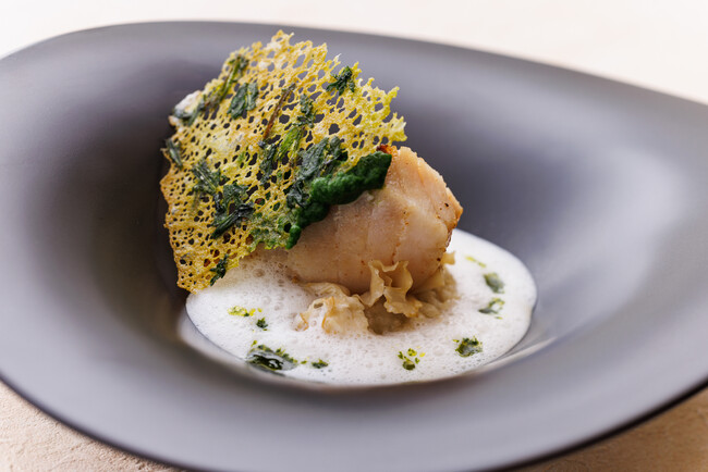 青森県産真鱈のムニエル 花びら茸のリゾット