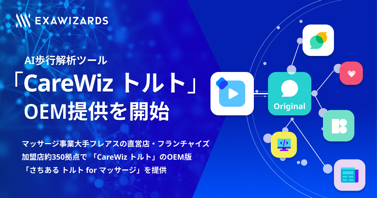 AI歩行解析ツール「CareWiz トルト」のOEM提供を開始 マッサージ事業大手フレアスの直営店およびフランチャイズ加盟店約350拠点で提供