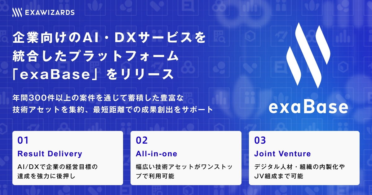 エクサウィザーズ 企業向けのai Dxサービスを統合したプラットフォーム Exabase をリリース 株式会社エクサウィザーズのプレスリリース