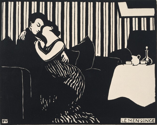 フェリックス・ヴァロットン 《嘘（アンティミテI）》 1897年 木版、紙 17.9×22.5cm 三菱一号館美術館