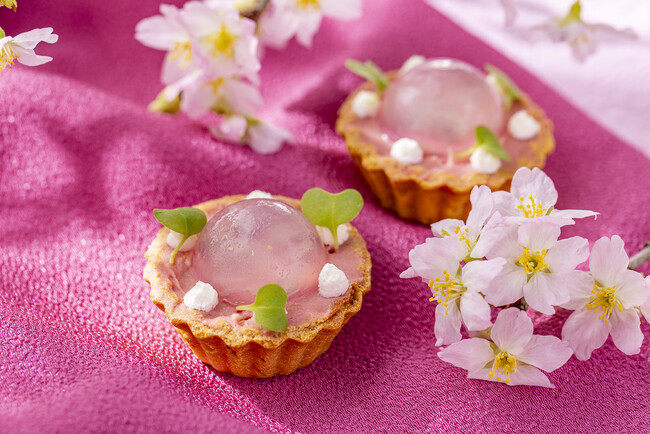 ハモンセラーノとさつまいもクリームのタルト 桜寒天 ハモンセラーノとさつまいもクリームのタルト 桜寒天