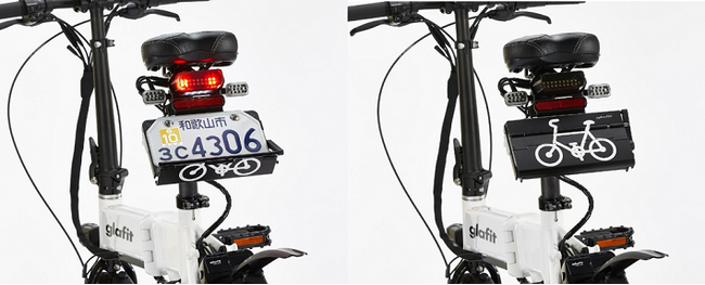 モビリティ・カテゴリー・チェンジャー。左：電動バイク走行の時、右：自転車走行の時。