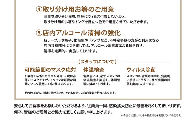 新型コロナウィルス感染拡大防止への５つの取り組み