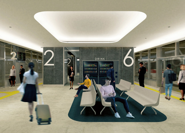 今年８月に完成予定の（仮称）八重洲バスターミナル北地区の待合スペースのイメージ。