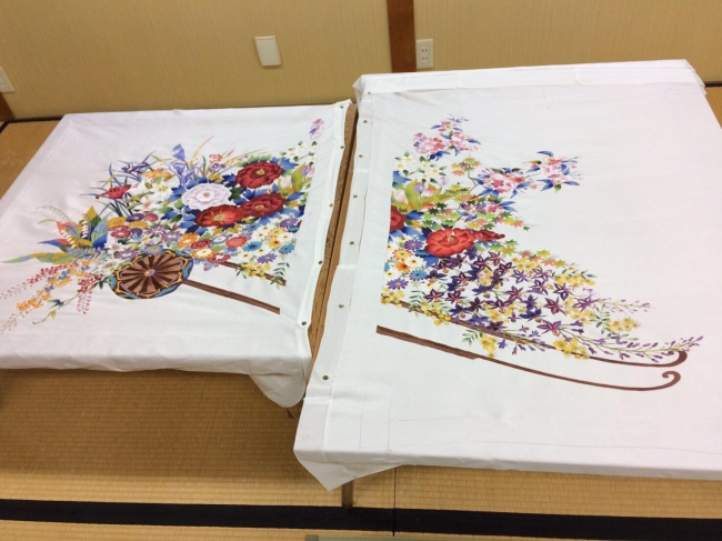 Yuzen旅音に使用されている襖の作業途中の様子