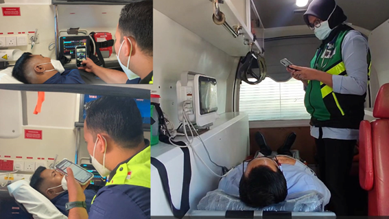 救急車の中でNSER mobileのOCR機能と音声入力機能を活用して、救急隊員はスムーズに患者情報を取得可能