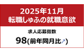 【しゅふの就職意欲調査 2025年11月】しゅふ求人の応募指数98（前月比－2）