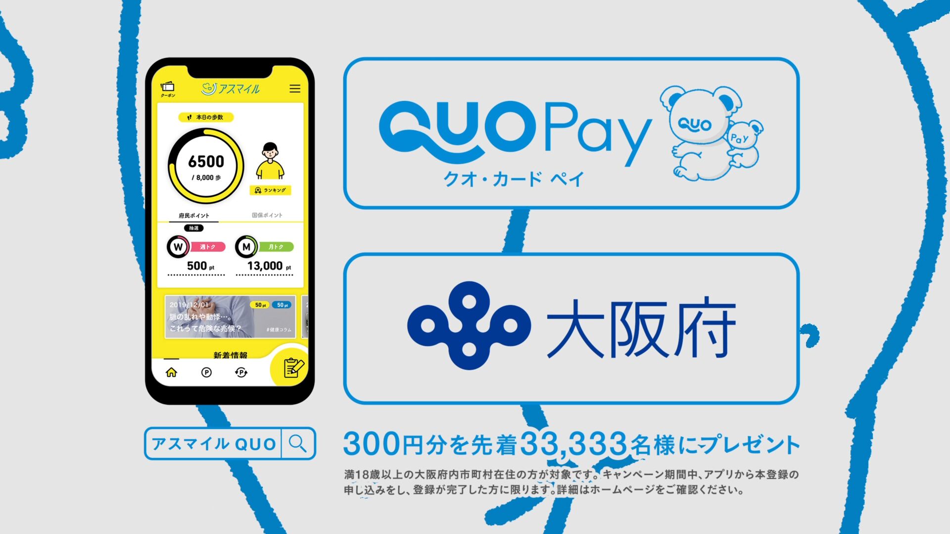 手間なく贈れて気持ちが伝わるデジタルギフト 地方自治体と初コラボ！『QUOカードPay（クオ・カード ペイ）』×大阪府 「アスマイルで300円分もらえるねん」キャンペーン １２月７日（土）より実施！