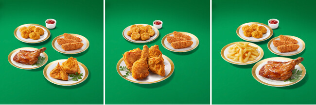 左から「クリスマスパック ペア」「クリスマスパック S」「バーベキューチキンコンボ」イメージ