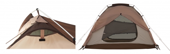 テント上部やインナーテントには換気に優れたベンチレーションを標準装備。
