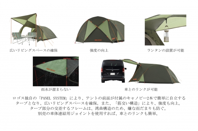 2つの大型出入口で開放感抜群の4人用テント「neos PANELシビックドーム
