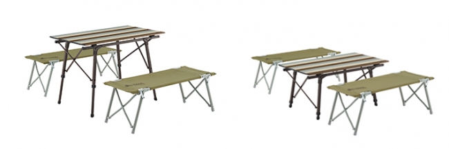 ファミリーにおすすめの4人用のテーブルセット。テーブルは、ワンタッチ操作でロースタイルに早変わり。