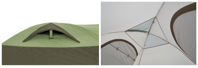 フライシートとインナーテントにもベンチレーションを装備し、テント内の通気性は抜群。