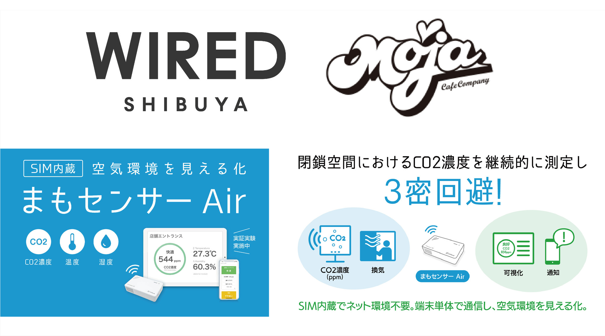 空気環境を可視化し、感染対策を強化。2020年12月24日(木)より東京・渋谷の2店舗で、株式会社IoTBank 「まもセンサー Air」による実証実験をスタート。