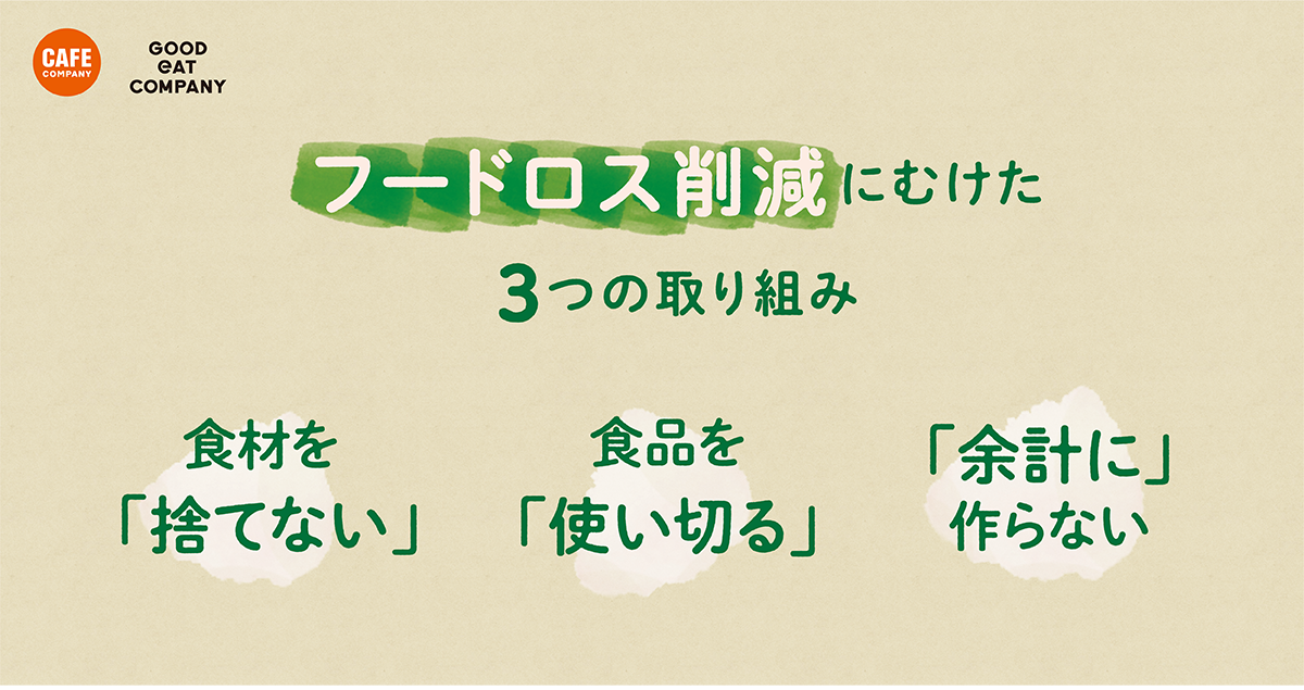グッドイートカンパニーとカフェ・カンパニーは、共同で、食品ロス削減のための3つの取り組みを実施します。