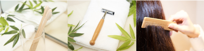 竹歯ブラシ『SUS organic toothbrush』、竹カミソリ『SUS bamboo razor』、竹ヘアコーム『SUS organic hair comb』