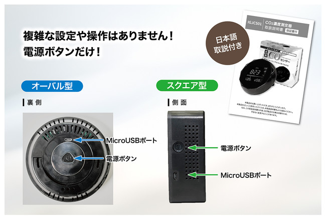 電源ボタンのみの簡単操作　日本語の取扱説明書付き